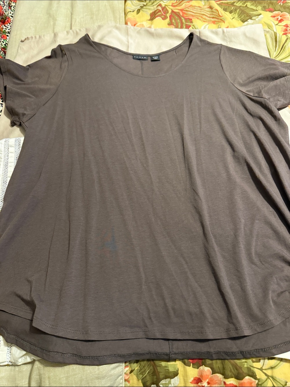 Tahari Scoop Neck Short Sleeve Tee in Taupe